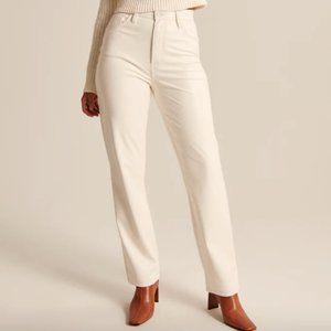Abercrombie Curve Love Vegan Leather 90s Straight Pants in White